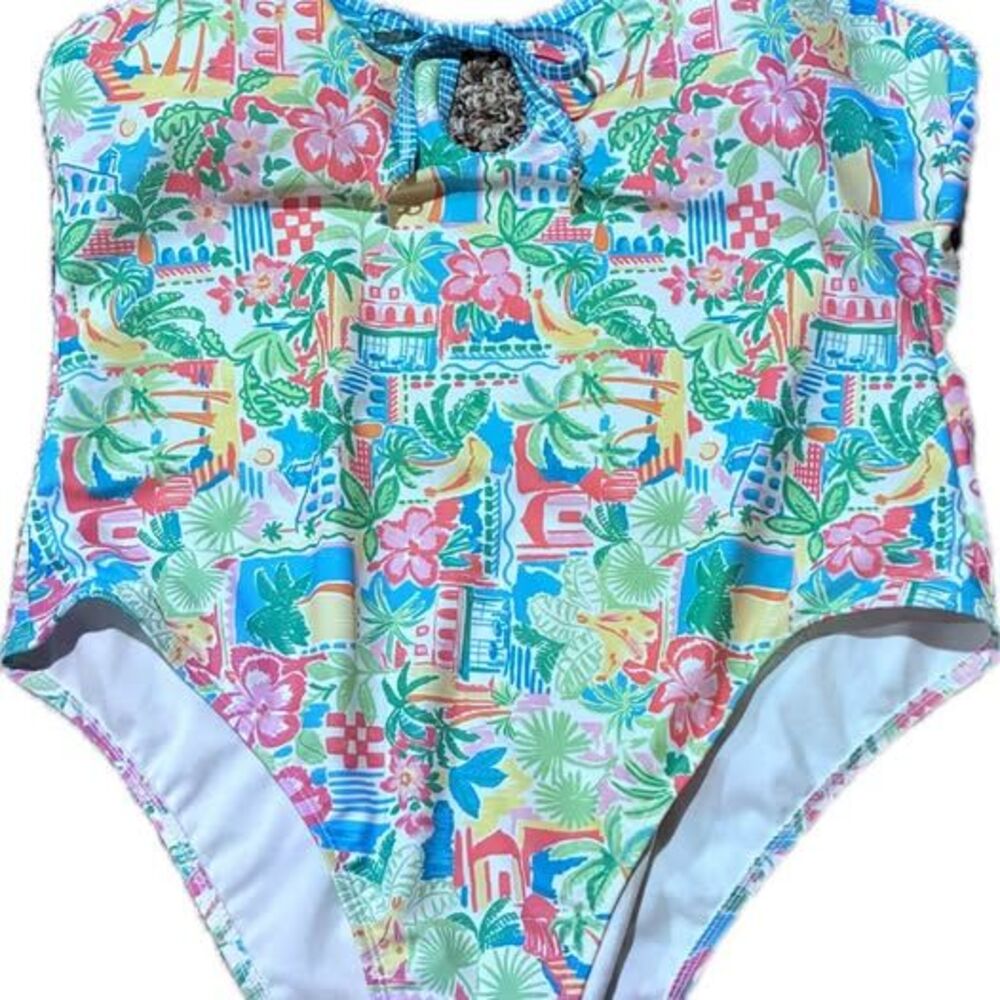 Tropical Floral One-Piece Swimsuit with Keyhole Detail - NWT - Size XL (16-18)